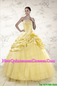 Discount Yellow Sweetheart Ball Gown Quinceanera Dresses for 2015