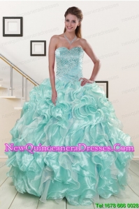 Beautiful Beading Sweet 16 Dresses in Apple Green for 2015