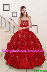 Top Seller Sweetheart Appiques and Beaded 2015 Quinceanera Dresses in Red