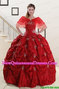 Top Seller Wine Red Strapless 2015 Quinceanera Dresses with Appliques