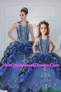 Classical Sweetheart Navy Blue Princesita Dresses with Embroidery