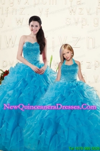 Romantic Blue Ball Gown Sequins and Ruffles Princesita Dress