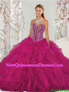 Detachable Beading and Ruffles Dresses for Quince in Red for 2015