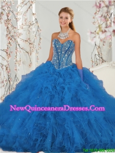 2015 Affordable Beading and Ruffles Aqua Blue Quinceanera Dress Skirts