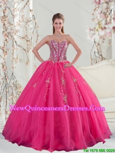 2015 Sweetheart Hot Pink Sequins and Appliques Quinceanera Dresses