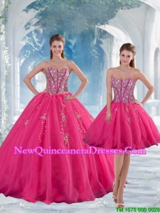 2015 Sweetheart Hot Pink Sequins and Appliques Quinceanera Dress Skirts