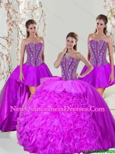 2015 Unique and Detachable Beading and Ruffles Fuchsia Quinceanera Dress Skirts