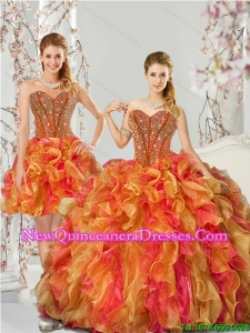 New Arrival and Detachable Beading and Ruffles Quinceanera Dresses in Multi Color