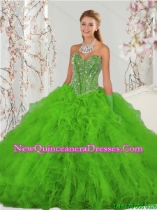 2015 Popular and Detachable Beading and Ruffles Spring Green Sweet 15 Dresses