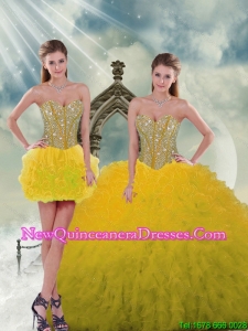 2015 Spring Yellow Sweet 15 Dresses with Beading and Ruffles