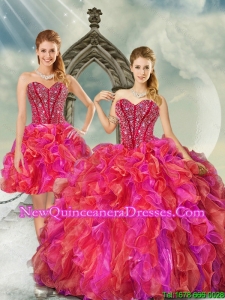 2015 Unique and Detachable Beading and Ruffles Multi Color Quince Dresses