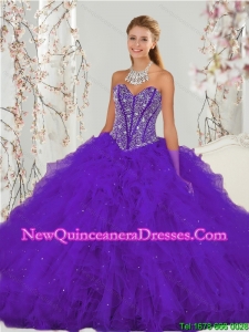 Exquisite and Detachable Purple Sweet 16 Dresses with Beading and Ruffles