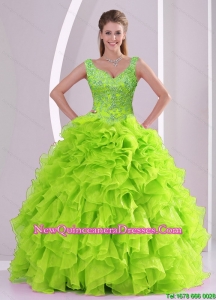 New Arrival and Detachable Beading and Ruffles Quince Dresses in Green