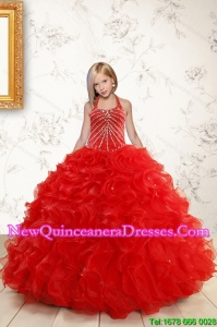 Beautiful Red Flower Girl Dress with Beading and Ruffles for 2015