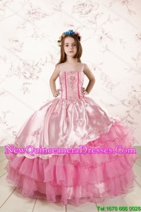 Unique Appliques and Ruffled Layers Little Girl Dress in Baby Pink