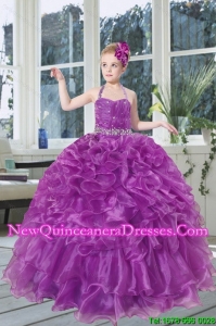 2015 Romantic Beading and Ruffles Organza Little Girl Pageant Dress with Halter