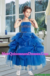 Ball Gown 2015 Royal Blue Little Girl Pageant Dress with Ruffles and Hand Made Flowers