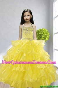 Yellow Ball Gown Halter Beading and Ruffles Little Girl Pageant Dress for 2015