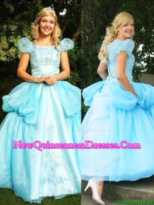 New Style Scoop Short Sleeves Quinceanera Dress with Appliques and Pick Ups