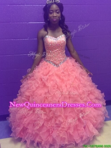 Gorgeous Beaded and Ruffled Quinceanera Dress in Watermelon Red