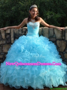 Most Popular Beaded and Ruffled Big Puffy Quinceanera Dress in Baby Blue
