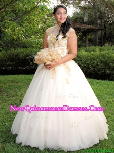 New Arrivals See Through High Neck Quinceanera Dress with Beading and Appliques