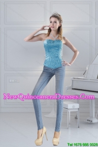 2015 Spring Baby Blue Corset with Appliques and Beading