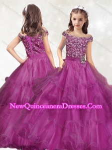 2016 Modest Off the Shoulder Little Girl Pageant Dress with Beading and Ruffled Layers