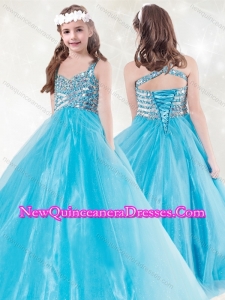 2016 Elegant Straps Beading Little Girl Pageant Dress in Aqua Blue