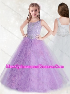 2016 Gorgeous Straps Sequins Little Girl Pageant Dress with Ruffles Inside