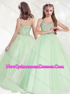 2016 Halter Top Beaded Little Girl Pageant Dress in Apple Green