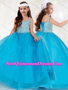 2016 Hot Sale Straps Aqua Blue Little Girl Pageant Dress with Beading