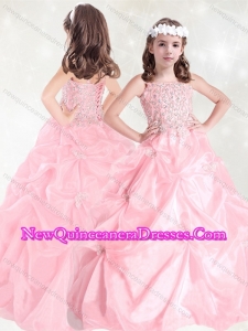 2016 Luxurious Beaded and Pick Ups Little Girl Pageant Dress with Straps