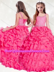2016 New Arrivals Beaded and Ruffled Little Girl Pageant Dress in Hot Pink
