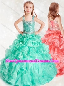 2016 Wonderful Beaded and Ruffled Little Girl Pageant Dress in Turquoise