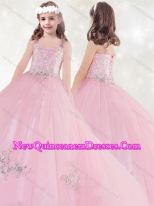 2016 Wonderful Sequined and Applique Little Girl Pageant Dress in Pink