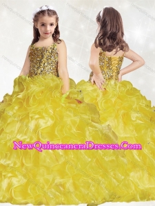 Cute Beaded and Ruffled Little Girl Pageant Dress with Brush Train