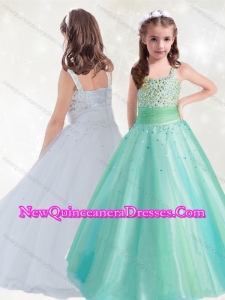 Cute Straps A Line Little Girl Pageant Dress with Beading