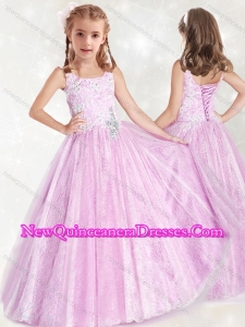 Cute Straps Lace Little Girl Pageant Dress with Beading and Appliques