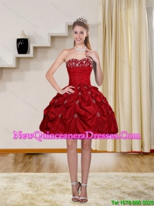 2015 Short Red Strapless Dama Dresses with Embroidery
