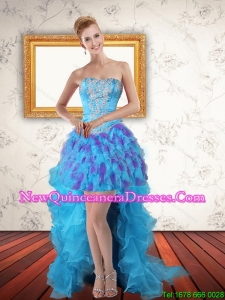 Beautiful 2015 Sweetheart High Low Ruffles Dama Dresses in Multi Color