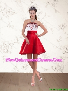 Cheap Strapless White And Wine Red Dama Dresses with Embroidery for 2015