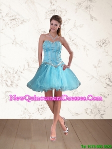 Cute Baby Blue Sweetheart Dama Dresses with Ruffles and Beading