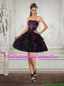 Fashionable Strapless Multi Color Dama Dresses with Ruffles and Embroidery
