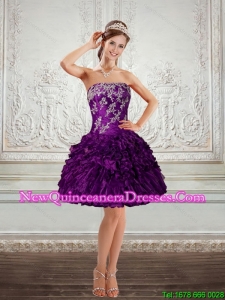 2015 Beautiful Purple Strapless Dama Dresses with Appliques and Ruffles
