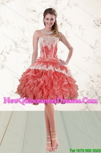2015 Elegant Ruffled Strapless Dama Dresses in Watermelon