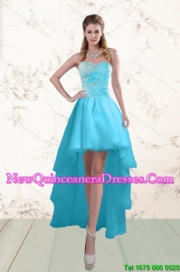 2015 Fashionable Baby Blue Dama Dresses with Appliques
