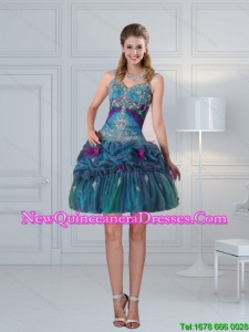 2015 New Style Straps Multi Color Embroidery Dama Dresses with Hand Made Flower