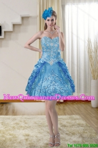 2015 Popular Sweetheart Blue Quinceanera Dama Dresses with Embroidery