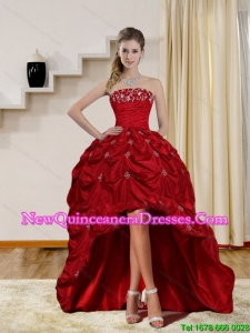 2015 Pretty Strapless Red Dama Dresses with Embroidery and Pick Ups